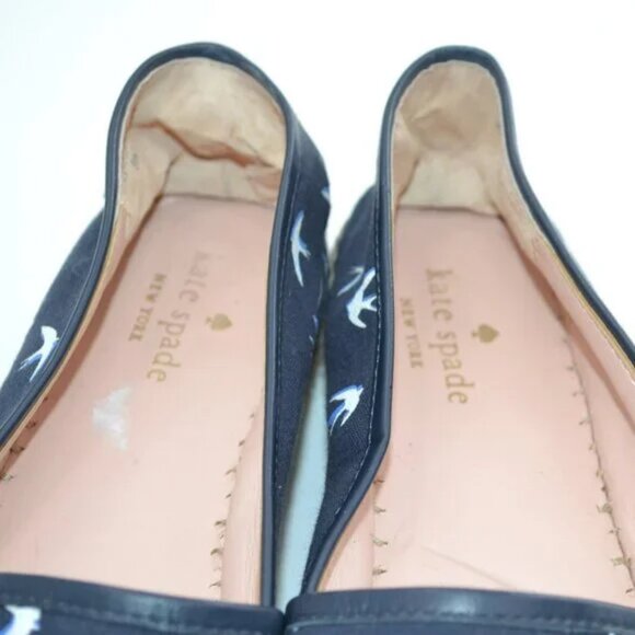 Kate Spade Navy Blue White Birds Canvas Leather Espadrilles Loafers Sandals 8 - Picture 8 of 10
